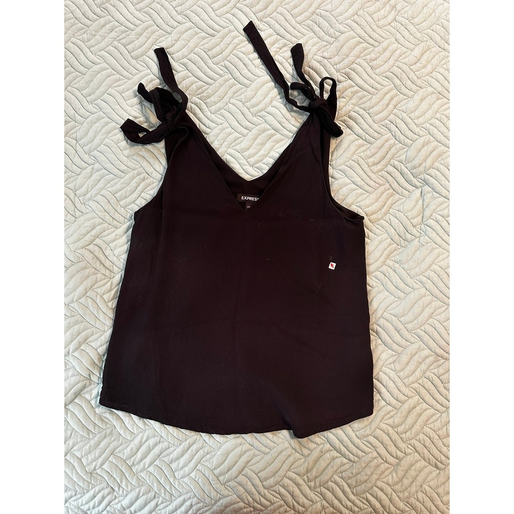 Express Womens Black Tie Shoulder V-Neck‎ Cami Tank Top XS Rayon Lined